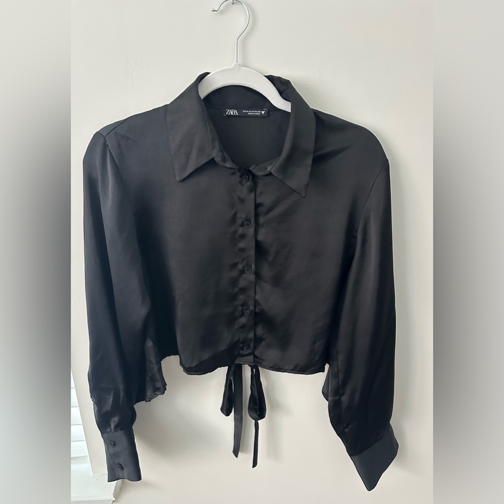 Zara Women's Black Satin Button Down Shirt